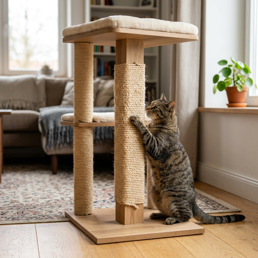 Cat scratching post with sisal and platform